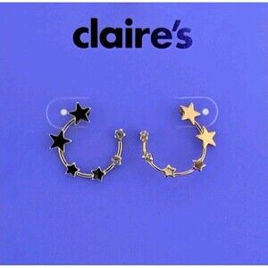 Claire’s Sensitive Solutions Gold Star Hoop Post Earrings Celestial Jewelry New